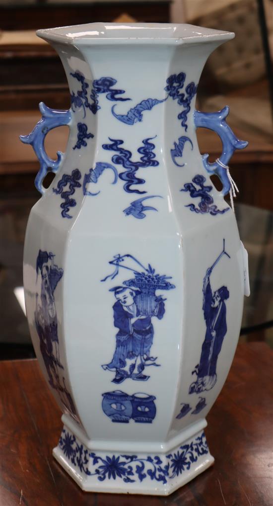 A Chinese blue and white hexagonal immortals vase H. 41cm